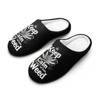Keep Calm And Smoke Weeds Cotton Slipper Cozy Plush Slippers Indoor House Closed Toe Shoes Anti-Skid Comfortable 11-12(42-43)