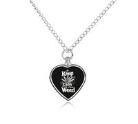 Keep Calm And Smoke Weeds Pet Urn Necklace Memorials Funerary Ashes Pendant Heart Silver for Dog Cat Lover