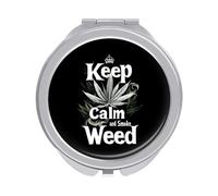 Keep Calm And Smoke Weeds Portable Mirror Compact Metal Pocket Makeup Mirrors with 1X/2X Magnification for Travel
