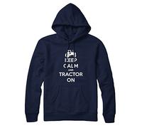 Keep Calm and Tractor On Funny Farming Farmers Mens Womens Unisex Hoodie - Small-Navy