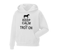 Keep Calm and Trot On Hoodie Horse Riding Equestrian Men's Hoodie for Kids/Women, Printed Pullover Hooded Top Horse Rider Jumper Show Pony Dressage Compete Stables Gift for Horse Lovers White
