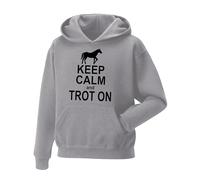 Keep Calm and Trot On Hoodie Horse Riding Equestrian Men's Hoodie for Kids/Women, Printed Pullover Hooded Top Horse Rider Jumper Show Pony Dressage Compete Stables Gift for Horse Lovers Grey