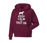 Keep Calm and Trot On Hoodie Horse Riding Equestrian Men's Hoodie for Kids/Women, Printed Pullover Hooded Top Horse Rider Jumper Show Pony Dressage Compete Stables Gift for Horse Lovers Wine