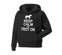 Keep Calm and Trot On Hoodie Horse Riding Equestrian Men's Hoodie for Kids/Women, Printed Pullover Hooded Top Horse Rider Jumper Show Pony Dressage Compete Stables Gift for Horse Lovers Black