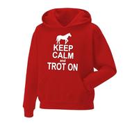 Keep Calm and Trot On Hoodie Horse Riding Equestrian Men's Hoodie for Kids/Women, Printed Pullover Hooded Top Horse Rider Jumper Show Pony Dressage Compete Stables Gift for Horse Lovers Red