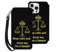 Keep Calm And Trust Me I Am A Lawyer Leather Flip Phone Case Wallet Cover Compatible with iPhone 16/16 Plus/16 Pro/16 Pro Max/16 E