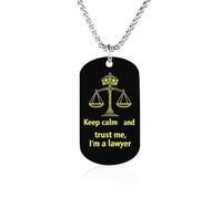 Keep Calm And Trust Me I Am A Lawyer Rectangle Memorial Necklace Personalized Metal Pendant Jewelry Gifts for Boyfriend Husband Dad 23.6in（60cm）