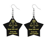 Keep Calm And Trust Me I Am A Lawyer Wooden Earrings Pendant Fashion Boho Charms for Women Round Drop Jewelry Gift Apricot Shaped