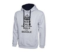 Keep Calm and Walk The Beagle Dog in Heather Grey & Navy Blue Contrast Hoody