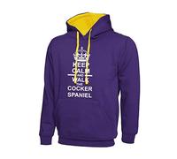 Keep Calm and Walk The Cocker Spaniel Dog Purple & Yellow Contrast Hoody