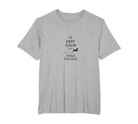 Keep Calm and Walk The Dog - Pet Lover's Motivational Art T-Shirt, Men's Big and Tall, Heather Grey, 6X Tall