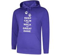 Keep Calm and Walk The Great Dane Dog in Purple Hoody & White Text