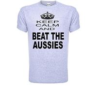 Keep Calm & Beat Aussies/Ashes/Cricket Mens T-Shirt in 6 Colours Unisex X-Large Grey Black Text