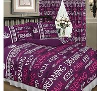 Keep Calm & Carry On Berry, Double Bed Duvet/Quilt Cover Set, Carry On Sleeping Dreaming Aubergine Purple, Lilac, Pink White Crown
