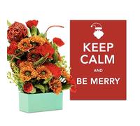 Keep Calm Christmas Greeting Card, including your personalised message, with a Christmas Red Miniature Arrangement gift wrapped and delivered in a Gift Box.
