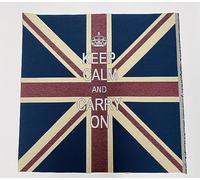 KEEP CALM Crown Union Jack Flag Retro Linen Look Heavy Jacquard Gobelin Upholstery Cushion Panel Fabric UK Banner 70 x 70cm - SOLD BY THE PANEL