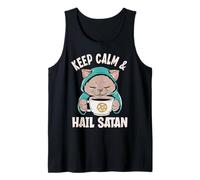 Keep Calm & Hail Satan Funny Coffee Lover Occult Cat Tank Top