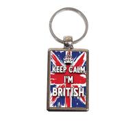 Keep Calm I’m British Keyring - Union Jack Metal Keychain with Crown Icon for UK Pride & Humor Lovers