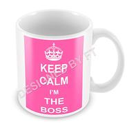 Keep Calm I'm The BOSS Retro Ceramic White 11oz (Pink) Gift Mug by FT