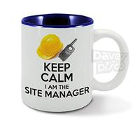 Keep Calm I'm The SITE Manager, boss, walkie Talkie, Builder, Building Trade Worker, Funny Gift idea, Blue Inside, Ceramic Mug, Cup