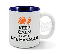 Keep Calm I'm The SITE Manager, boss, walkie Talkie, Builder, Building Trade Worker, Funny Gift idea, Blue Inside, Ceramic Mug, Cup