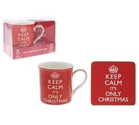 Keep Calm It's Only Christmas Fine China Mug and Coaster Set