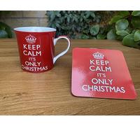 Keep Calm It's Only Christmas Fine China Mug and Coaster Set