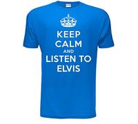 Keep Calm Listen to Elvis Music Fan Gift Mens T-Shirt Medium Blue