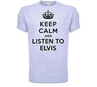 Keep Calm Listen to Elvis Music Fan Gift Mens T-Shirt Medium Grey Black Text