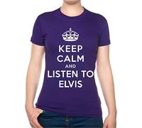 Keep Calm Listen to Elvis Music Gift Ladies T-Shirt Ladies Fit X-Large Purple