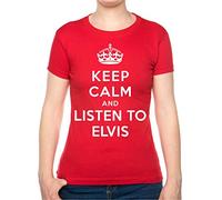 Keep Calm Listen to Elvis Music Gift Ladies T-Shirt Ladies Fit X-Large Red