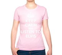 Keep Calm Listen to Elvis Music Gift Ladies T-Shirt Unisex Fit XXL Pink