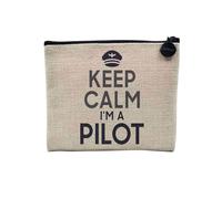 Keep Calm Parody England United Kingdom Collection Linen Look Canvas Makeup Bag Toiletry Bag Coin Purse, Pilot, 15 x 10 cm, Makeup Bag