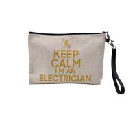 Keep Calm Parody England United Kingdom Collection Linen Look Canvas Makeup Bag Toiletry Bag Coin Purse, Electrician, 23.5 x 15 cm, Makeup Bag