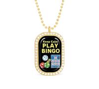 Keep Calm Play Bingo Funny Pendant Necklace for Women Personalized Fashion Jewelry Diamond Necklaces for Wedding Birthday Gold Silver