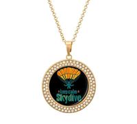 Keep Calm Skydiving Round Pendant Necklaces for Women Alloy Rhinestone Jewelry Custom Picture Necklace