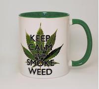 Keep Calm & Smoke Weed Ceramic Mug Great Funny Smoke Spliff Cannabis Leaf Green Gift