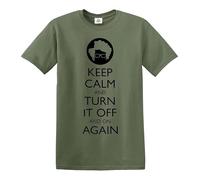 Keep Calm Turn It Off | for Gift | Joke | Funny | Men's T-Shirt TEE TOP(Military Green,L)