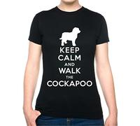 Keep Calm Walk The Cockapoo KC Dog Lovers Gift Ladies T Shirt Ladies Fit Large Black