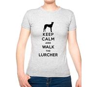 Keep Calm Walk The Lurcher KC Dog Lovers Gift Ladies T Shirt Unisex Fit Med Grey Black Text
