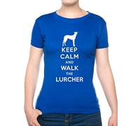 Keep Calm Walk The Lurcher KC Dog Lovers Gift Ladies T Shirt Unisex Fit X-Large Blue