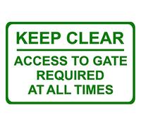 Keep Clear Access To Gate Required At All Times Correx Safety Sign 200mm x 135mm x 6mm Green/White.