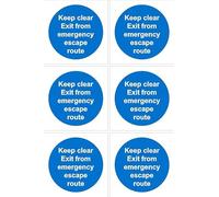 Keep clear, exit from emergency escape route sign - 100x100mm, pack of 6 stickers on A4 sheet