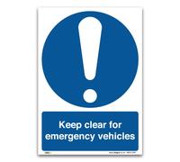 Keep clear for emergency vehicles Sign, A2 594x420mm, PVC Rigid Plastic, PPE Mandatory Health and Safety Signs