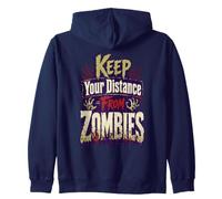 Keep Distance From Zombies Funny Horror Graphic Zip Hoodie