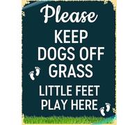 Keep Dogs Off Grass Little Feet Play Here Metal Sign, Kid Play Zone Child Area Keep Out, Please Curb Your Dog, No Dogs Allowed Lawn Garden Decor Sign, 14x20 CM Aluminum Plaque for Garden Lawn