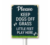 Keep Dogs Off Grass Little Feet Play Here Metal Sign, Kid Play Zone Child Area Keep Out, Please Curb Your Dog, No Dogs Allowed Lawn Garden Decor Sign With Stake, Rust Free Aluminum 18x22 CM