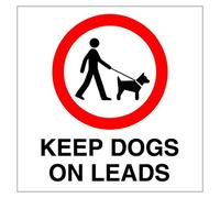 Keep dogs on leads sign Self adhesive vinyl sticker Size 120mm x 120mm Ensures dogs are kept under control (10)