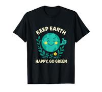 Keep Earth Happy Go Green Smiling Earth Eco Graphic T-Shirt