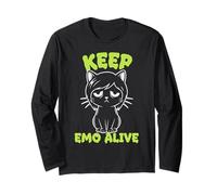 Keep Emo Alive Sad Cat Graphic for Goth Gamers Long Sleeve T-Shirt